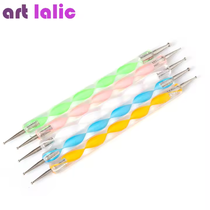 Pluma de pintura de marmolado, 5 piezas, de 2 vías, diseño variado, herramientas de manicura profesional - 1