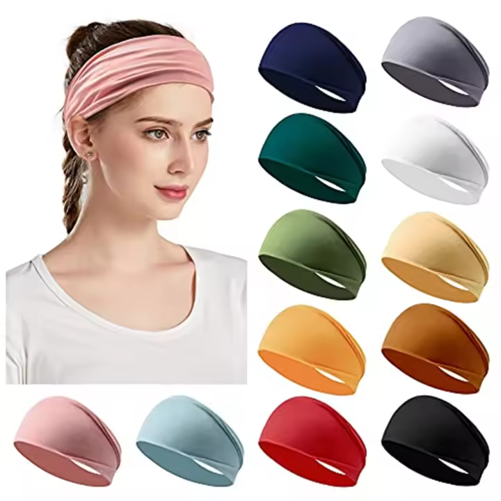 Diademas antideslizantes para mujer, para el pelo turbante, bandas elásticas para el pelo, entrenamiento, correr, sudor, Yoga, 12 piezas - 1