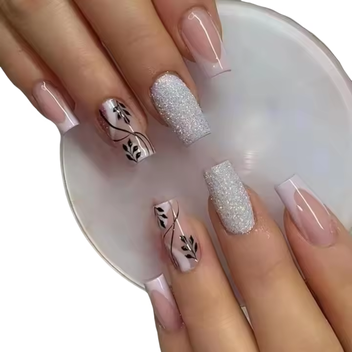 Uñas Postizas Blancas con Punta Francesa Uñas Acrílicas Transparentes y Brillantes para Otoño - 1