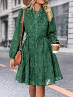 Vestido Midi de manga larga con cuello levantado para mujer, moda coreana, Vintage, Color sólido, primavera y otoño, 2025 - details 15