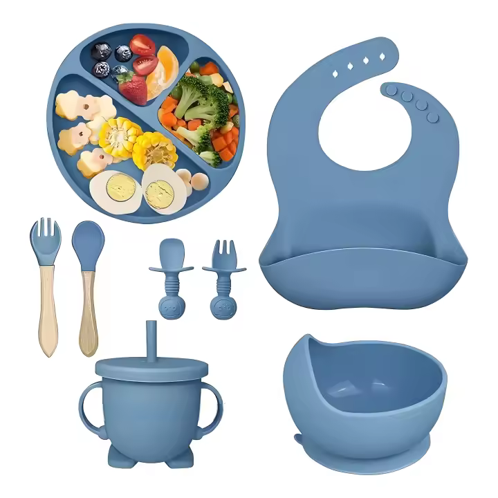 Vajilla de silicona para bebés, comederos, platos, baberos, tazas Accesorios de alimentación ventosas Caja de regalo con tazas para chupetes y utensilios de alimentación Vajilla para niños pequeños - 1