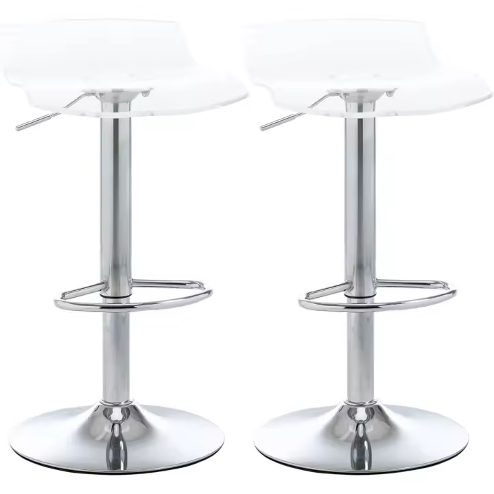 Juego de Taburetes de Bar Temporal Asiento Acrílico y Base de Metal, Giratorio 360°, Altura Ajustable con Reposapiés, Transparente - 1