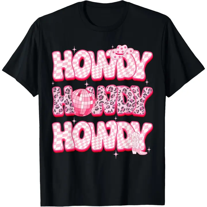 Disco Howdy Western Rodeo Girl Country Pink Cowgirl Leopard camiseta para hombre - 1