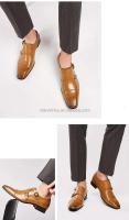 Zapatos de boda para hombre de cuero genuino marrón con logotipo Dropshipping y zapatos casuales de diseñador formal sólido de goma Oxford - details 2