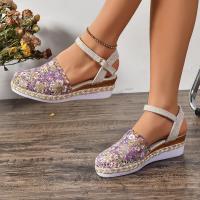Sandalias de mujer con espalda descubierta y correa hueca, talla grande, informales, transpirables, versátiles, cómodas, con suela gruesa y cuña - details 3