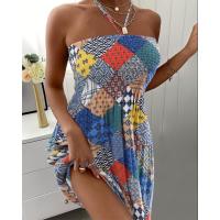 Vestido De Encaje Con Estampado Floral Para Mujer Cuello Haltera Estilo Vacacional Ajustable Talla Para Primavera Y Verano Ropa De Mujer - details 1