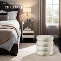 Taburete Almacenaje Bouclé, Carga: 120 kg, MDF, Puff Almacenaje, Taburete Dormitorio, Reposapies Puff, Zapatero Entrada Recibidor, Asiento Acolchado, Ideal Salón Hogar - 42 x 47 cm Crema - details 46