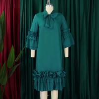 2025 vestido nuevo casual y elegante cuello redondo media oficina manga trompeta ropa de mujer de talla grande - details 4
