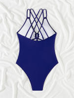 Bañador de una pieza para mujer, traje de baño ahuecado liso, Sexy, Monokini con Espalda descubierta, ropa de playa de verano - details 11