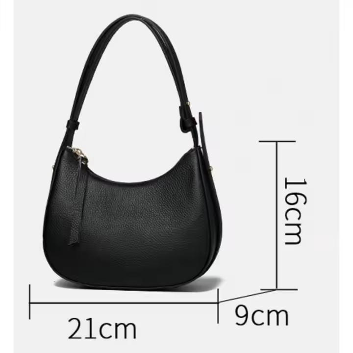 Bolso de hombro tipo bandolera de cuero genuino para mujer, bolso de mano con forma de media luna, bolso pequeño, bolsos de mujer con correa ajustable - 1