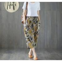 Pantalones de algodón y lino para mujer, pantalones harén con estampado de verano, pantalones holgados Retro a la moda hasta el tobillo para mujer - details 8