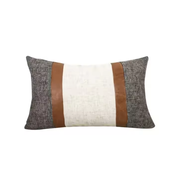 Funda de cojín de lino de retales, cubierta de almohada de cuero para sofá, decoración del hogar, novedad - 1