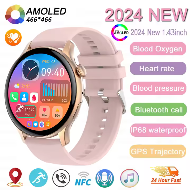 Reloj inteligente para mujer HK85 NFC Serie 466 * 466 Pantalla, Llamadas BT, Fitness, Reloj impermeable para Android iOS, Regalo para damas