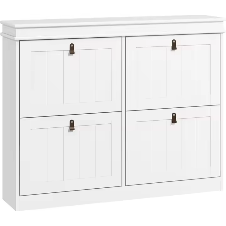Mueble Zapatero Blanco Zapatero Estrecho con 4 Puertas Abatibles y Estantes Ajustables para 20 Pares de Zapatos Antivuelco para Recibidor Pasillo 105x24x82,5 cm - 1