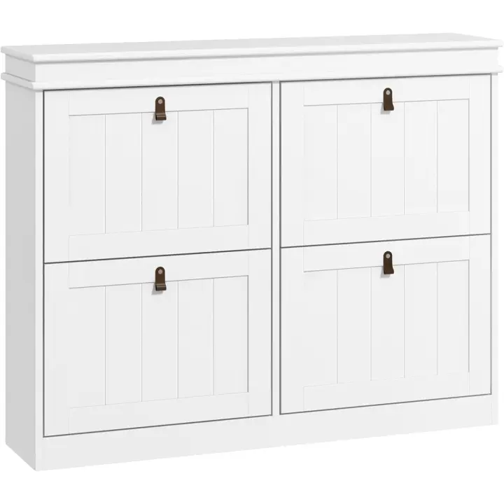 Mueble Zapatero Blanco Zapatero Estrecho con 4 Puertas Abatibles y Estantes Ajustables para 20 Pares de Zapatos Antivuelco para Recibidor Pasillo 105x24x82,5 cm - 1