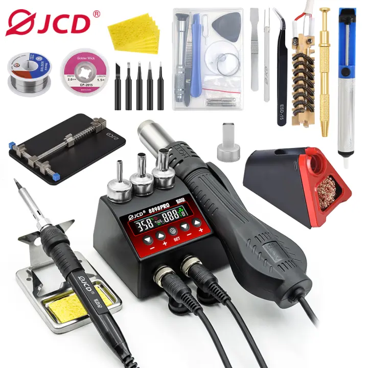 JCD 750W Soldering Station Adjustable Temperature LCD Digital Display BGA IC 2-in-1 Heat gun Soldering iron Repair Tools 8898Pro - 1