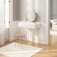 Tocador de Maquillaje con Espejo y Luz LED Iluminación Ajustable Conjunto de Mesa Tocador con Silla Terciopelo Blanco + Dorado - details 10