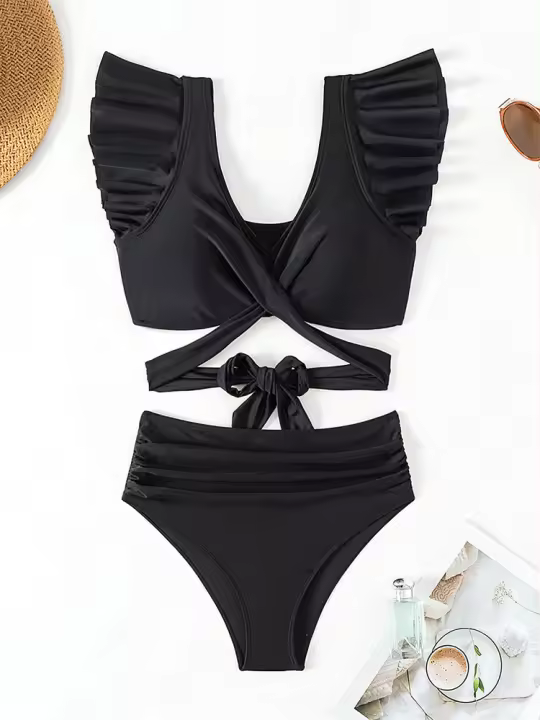 Bikini de cintura alta para mujer, traje de baño les y encaje, conjunto de bikini sexy con tanga, traje de playa de verano - 1