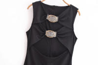 , vestidos de moda de verano, cuello redondo sin mangas negro y decoración de encaje con, vestido largo de estilo festivo para - details 3