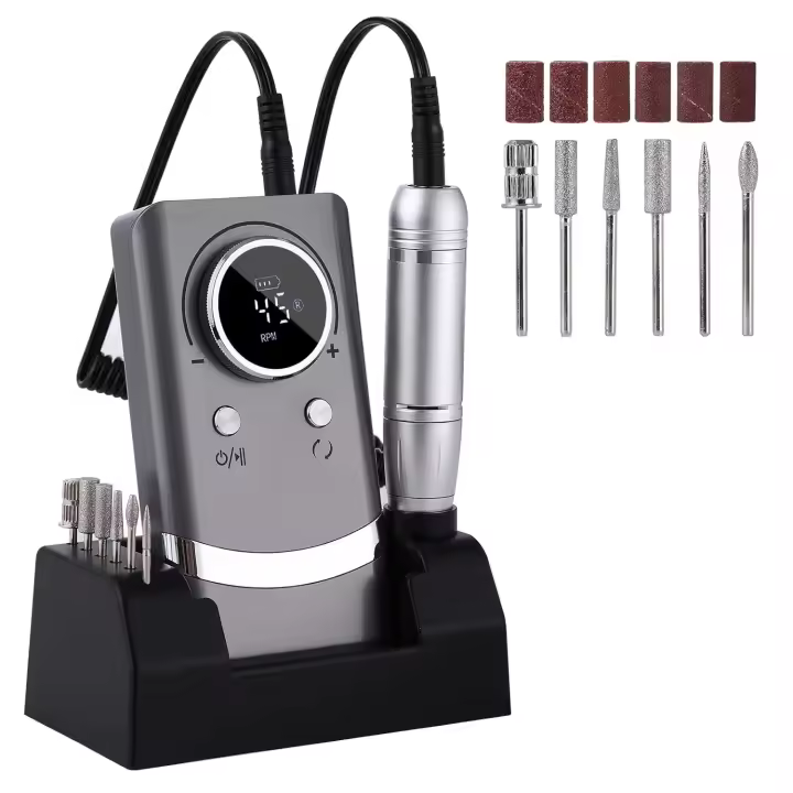 Taladro eléctrico para uñas de 45000 RPM, lima de uñas portátil recargable, kit de taladro eléctrico para uñas DIY con pantalla LCD inteligente para manicura y pedicura de uñas de gel - 1
