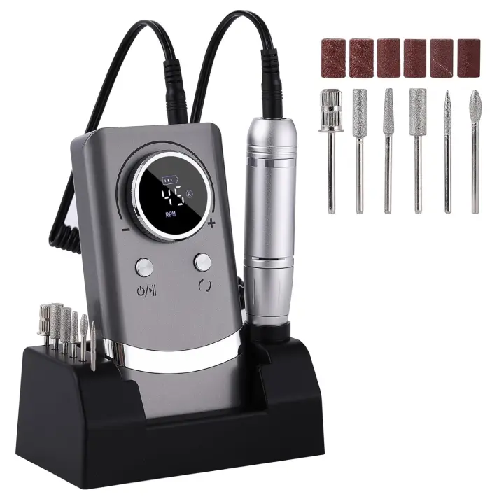Taladro eléctrico para uñas de 45000 RPM, lima de uñas portátil recargable, kit de taladro eléctrico para uñas DIY con pantalla LCD inteligente para manicura y pedicura de uñas de gel - 1