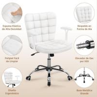 Silla de Oficina sin Reposabrazo Silla Oficina Tapizada de Cuero PU Silla con Ruedas Silla Ergonómica Base Metal Blanca - details 45