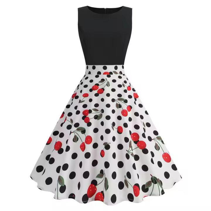 Nuevo vestido sin mangas con falda con vuelo grande y estampado de flores de amor para mujer - 1