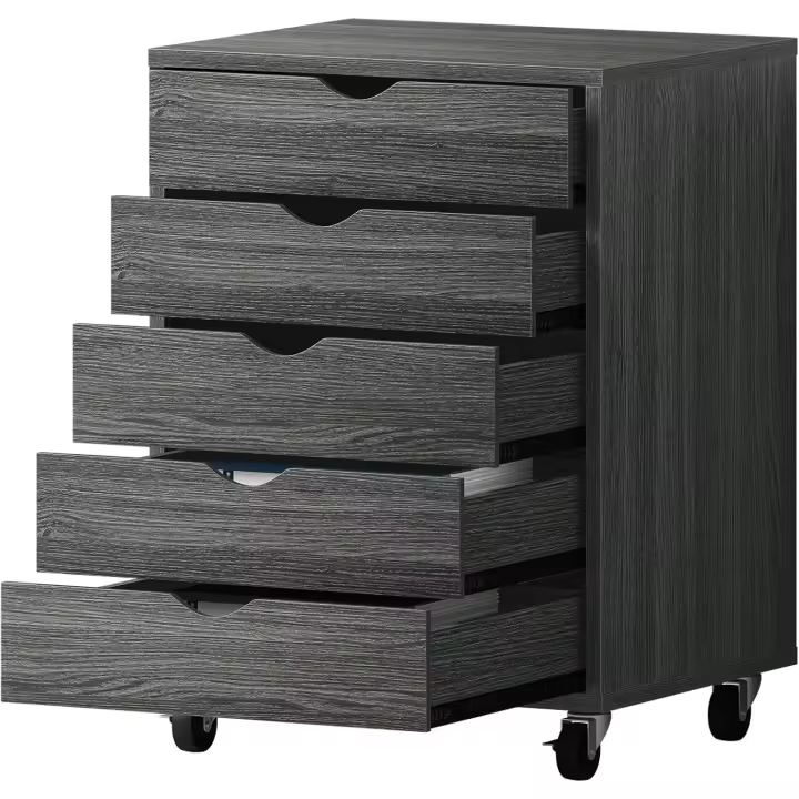 Cómoda de 5 cajones, Archivadores Móviles con Poleas, Superficies Estructuradas, Armarios para Papel a4, Documentos, Papelería, Impresoras, Negro - 1