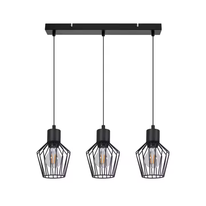 CBJKTX Lámpara colgante de 3 llamas industrial metal negro LED E27 metal - 1