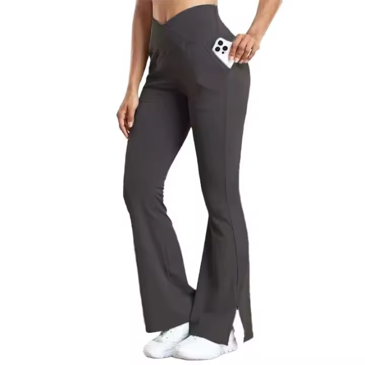 Pantalones de yoga para mujer, monos deportivos con bolsillos, cintura cruzada, levantamiento de cadera, monos de entrenamiento, dobladillo dividido, ropa deportiva - 1