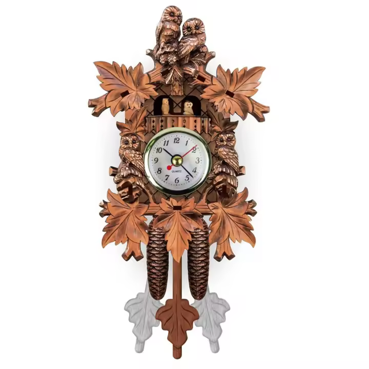 Péndulo de madera silencioso, relojes Vintage, reloj de pared de cuco de torre de bosque de madera creativo, decoración de pared de patrón realista Vintage - 1