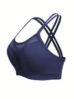 Sujetador De Cuello Redondo Hueco para Deportes, Transpirable, entrecruzado en la espalda, Cómodo, De Color Sólido, De alta elasticidad - details 39