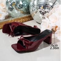 Sandalias de tacón alto con boca de pez y punta cuadrada a la moda para mujer Chanclas con lazo de tacón grueso para mujer - details 6