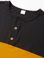 Camiseta deportiva informal de manga corta de verano para hombre, con costuras tricolores y cuello en V con muescas, estilo Henry - details 18