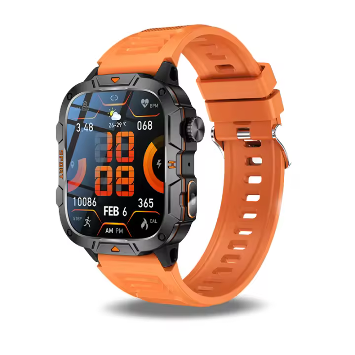 2025 Reloj inteligente militar para exteriores AMOLED HD Pantalla de 1,96 pulgadas Linterna LED, llamada Bluetooth, múltiples modos deportivos Frecuencia cardíaca y presión arterial Salud multifuncional Reloj inteligente para hombres Regalo exquisito - 1