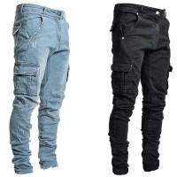 Jeans Skinny Ruptured Moda Callejera Para Hombres Con Multiple Bolsillos Largos Cargadores Elásticos Suaves De Denim Slim Fit Pantalones De Verano Y Otoño - details 5