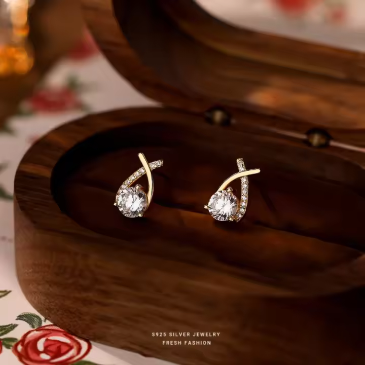 Pendientes de circonita cruzada para mujer, Plata de Ley s925, Elegante, ligero, lujo, alto grado, sentido del temperamento, moda - 1