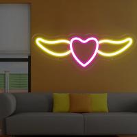 Luz de neón con forma de corazón volador, diseño de alas, letrero de neón alimentado por USB, lámpara LED, fiesta de cumpleaños, letrero para habitación del hogar, decoración de pared colgante, led de corazón - details 5
