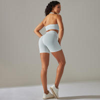 Conjunto de yoga para mujer, pantalones cortos con sujetador, ropa de entrenamiento para correr, ropa de gimnasio, pantalones cortos de cintura alta, leggings Fiess, tres deportes - details 18