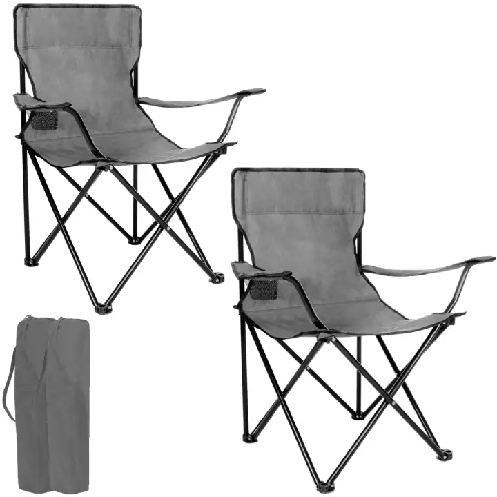 Pack de 2 Sillas Plegables para Camping, Pesca y Playa Portátiles con Reposabrazos Portavasos y Bolsa de Transporte Resistente y Cómoda 50x50x80cm - 1