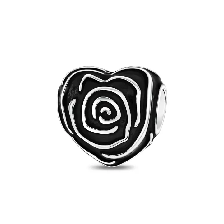 Colgante con cuentas de corazón amoroso de rosa negra plateada, pulsera para hacer joyas, regalo del día de San Valentín - 1
