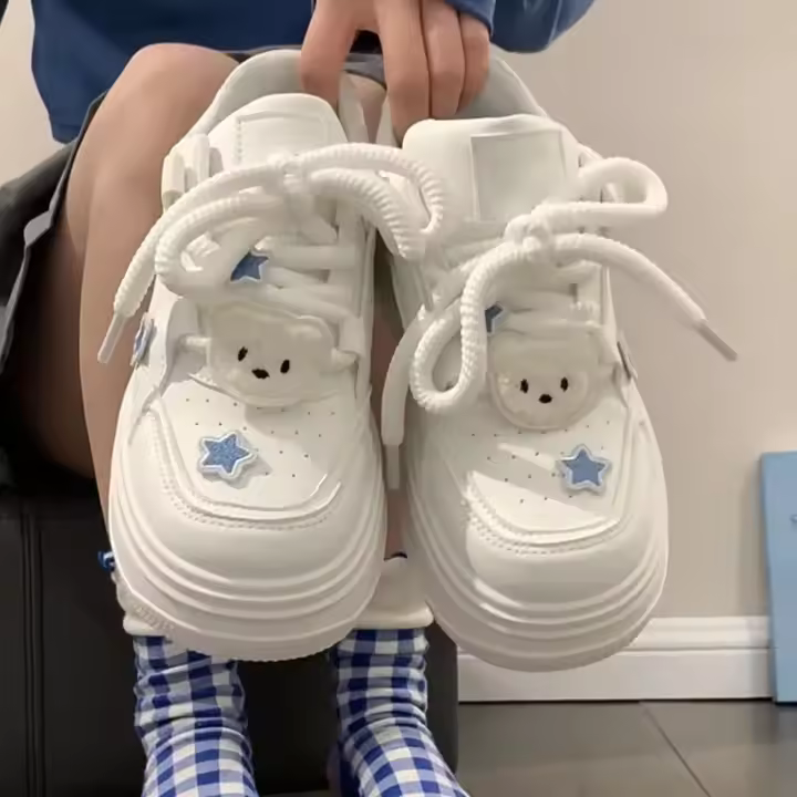Zapatillas Deportivas con Plataforma Azul Kawaii Zapatos Blancos Coreanos Informales para Mujer - 1