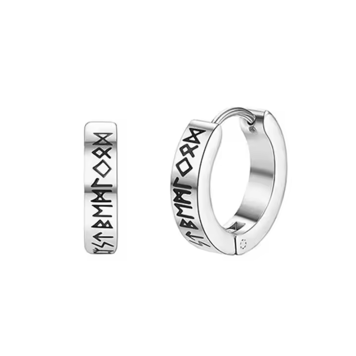 Pendientes de aro de runa vikinga de acero inoxidable Unisex, joyería religiosa, 12 Mm - 1