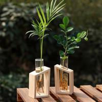 Florero de tubo de ensayo de cristal con soporte de madera, macetas para plantas hidropónicas, decoración del jardín del hogar - details 3