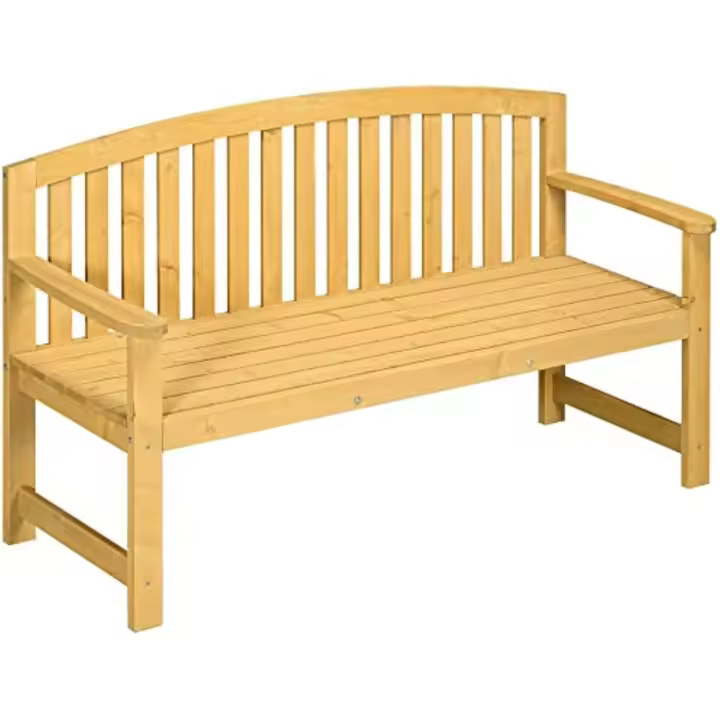 Banco de Jardín de Madera Natural 2 Plazas, Reposabrazos, Resaldo Ideal para Patio Terraza - 1