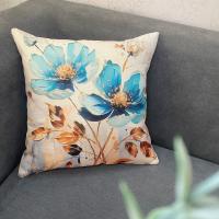 Funda De Lino Mezclado Con Flores Blancas, almohadas Azules Y Doradas De Estilo Crema, 4 piezas - details 4