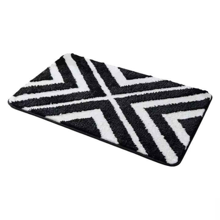 Alfombra de baño Alfombra de entrada Alfombra de ducha Antideslizante Absorbente Tabis Alfombra suave Microfibra Inodoro Bañera Geometría simétrica Negro 40x60CM - 1