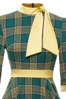 Vestido Midi de Cuello Alto con Lazo de Cuadros Retro Moda de Invierno para Mujeres Hepburn - details 24