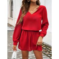Vestido de manga larga para mujer, elegante color sólido, de moda, suelto, informal, barato - details 15