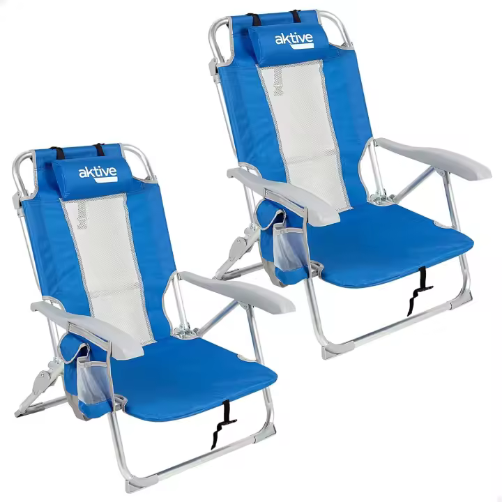 2 sillas plegables multiposición para playa, jardín, terraza o camping, 5 posiciones, 53x58x80 cm, Incluye bolso, Posavasos, Topes antivuelco, Soporta 110 kg, Asas transporte (85470) - 1
